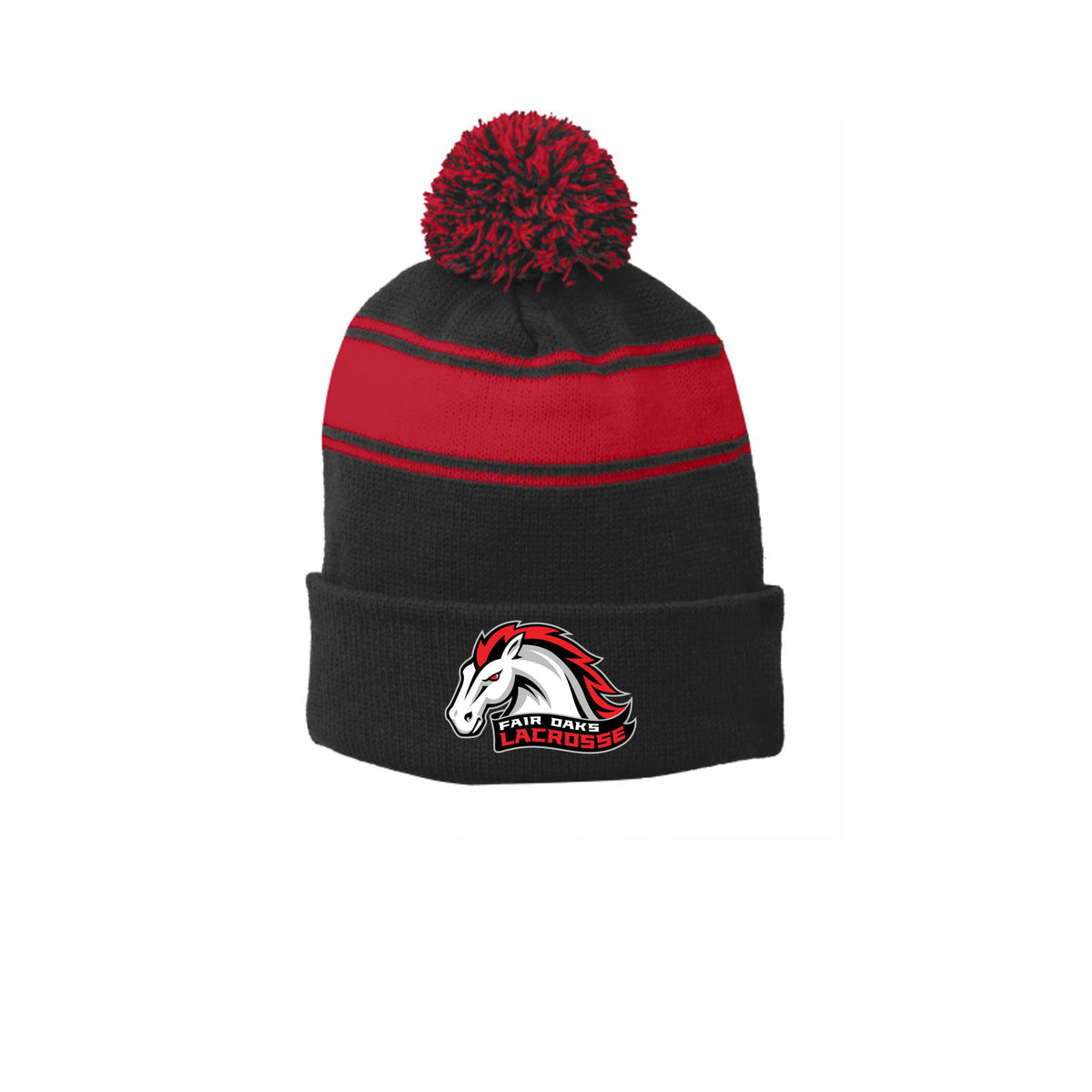 Lacrosse Fanatic  Spirit Wear Black/ True Red / ONE SIZE Fair Oaks Pom Beanie from Lacrosse Fanatic