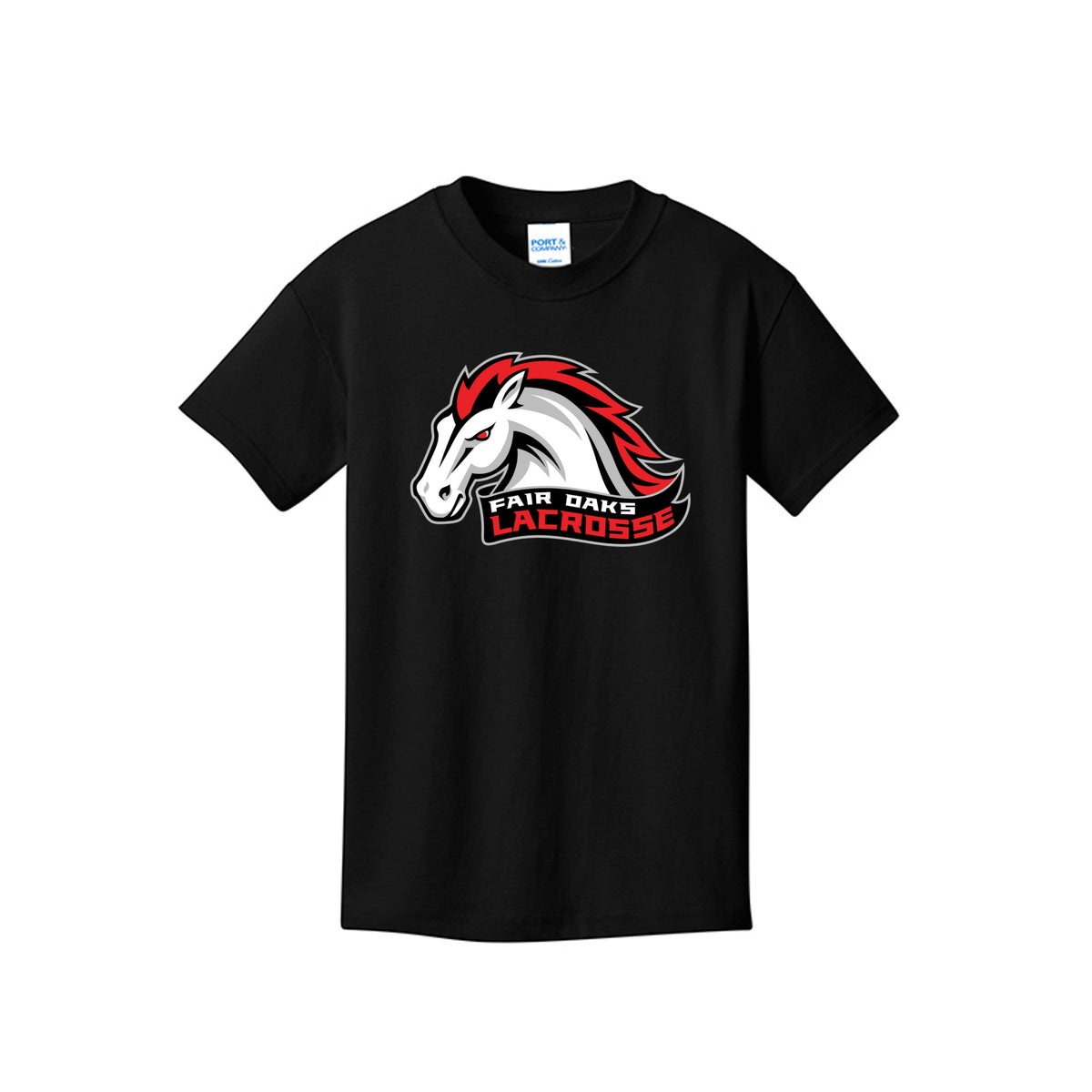 Lacrosse Fanatic  Spirit Wear Jet Black / YXS Fair Oaks Youth Tee from Lacrosse Fanatic