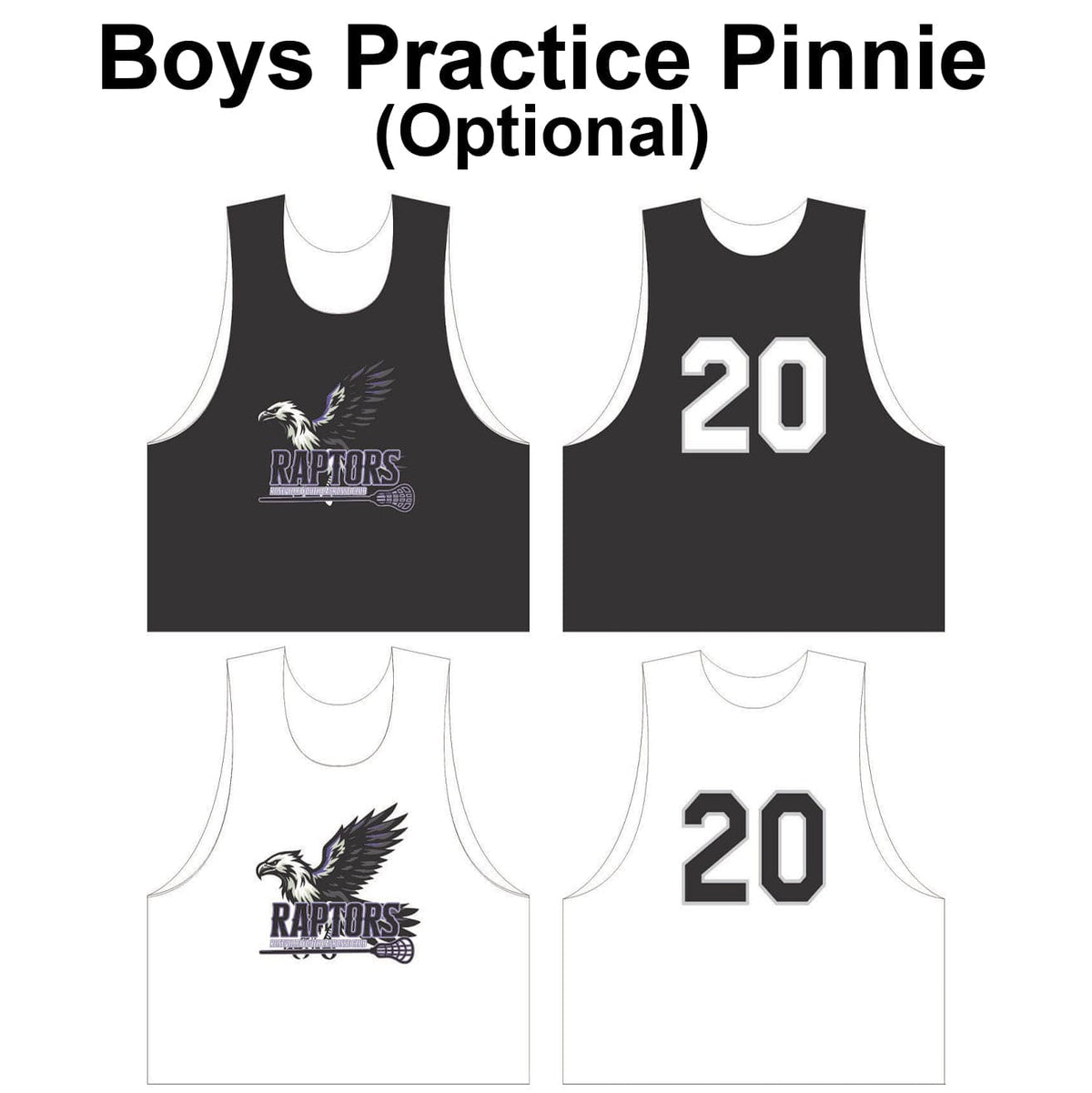 Lacrosse Fanatic Uniforms Roseville Raptors 10U Boys Reversible Practice Pinnie - Optional from Lacrosse Fanatic