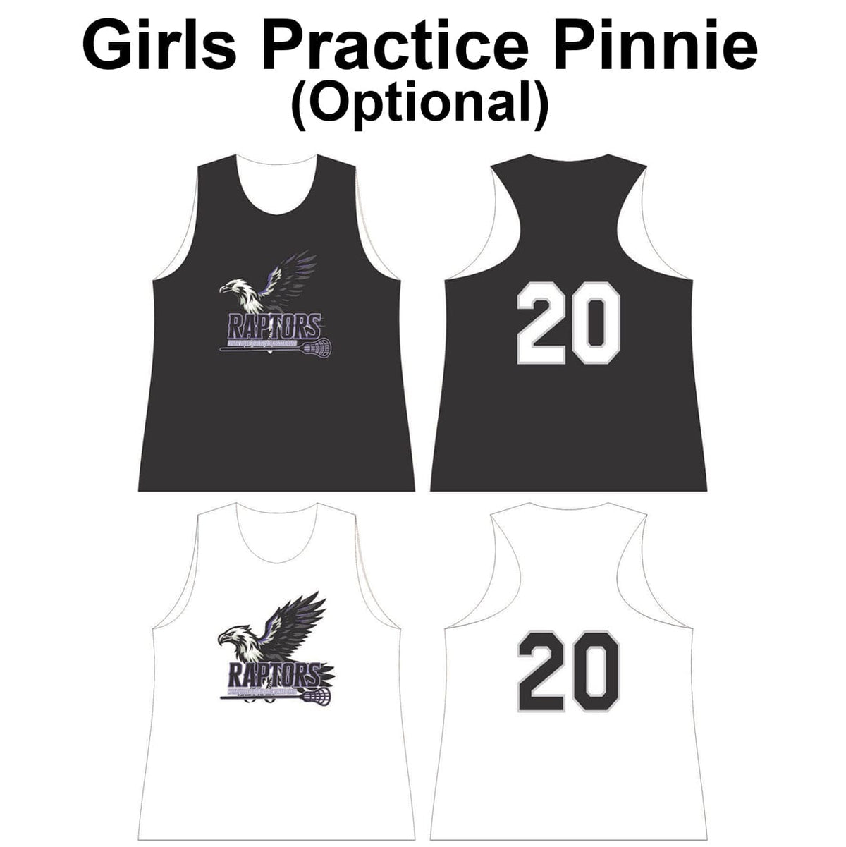 Lacrosse Fanatic Uniforms Roseville Raptors 10U Girls Reversible Practice Pinnie - Optional from Lacrosse Fanatic