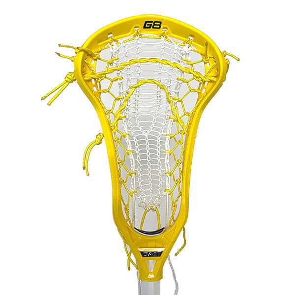 Lacrosse Fanatic Womens Complete Sticks Yellow/White Lax Fan Custom Complete Women&#39;s Lacrosse Stick - Yellow Gait Whip 2 with Armor Mesh Runner and True Lynx Composite Shaft from Lacrosse Fanatic