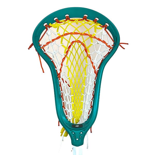 Lacrosse Fanatic Womens Complete Sticks Green/White/White Lax Fan Custom Complete Womens Lacrosse Stick - Dyed Green StringKing Mark 2 Defense Head and Yellow Crux Mesh 2 from Lacrosse Fanatic