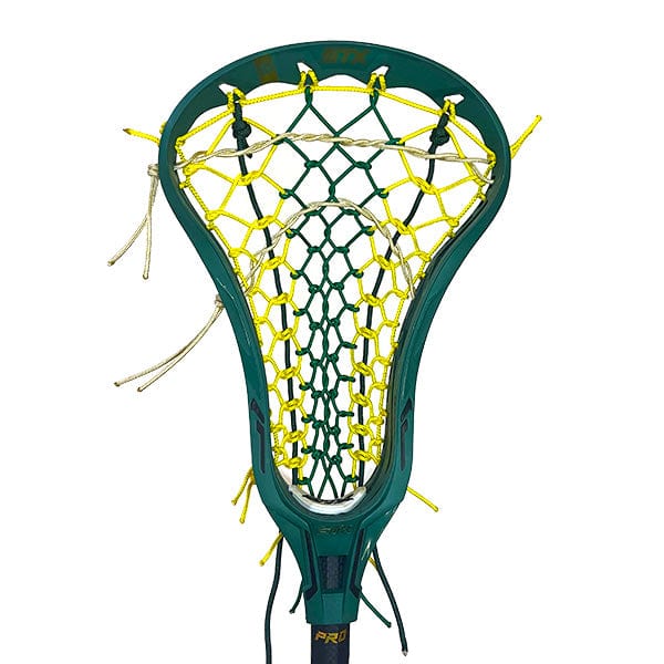 Lacrosse Fanatic Womens Complete Sticks Green/Yellow/White Lax Fan Custom Complete Womens Lacrosse Stick - Dyed Green STX Fortress 600 Head and Green/Yellow Interlocked Pocket from Lacrosse Fanatic