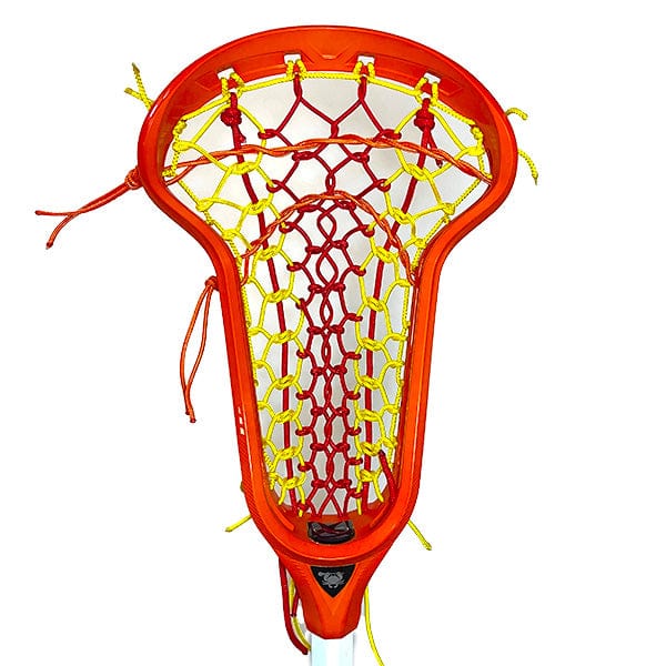 Lacrosse Fanatic Womens Complete Sticks Orange/Red/White Lax Fan Custom Complete Womens Lacrosse Stick - Dyed Orange ECD Infinity Head and Red/Yellow Interlocked Pocket from Lacrosse Fanatic