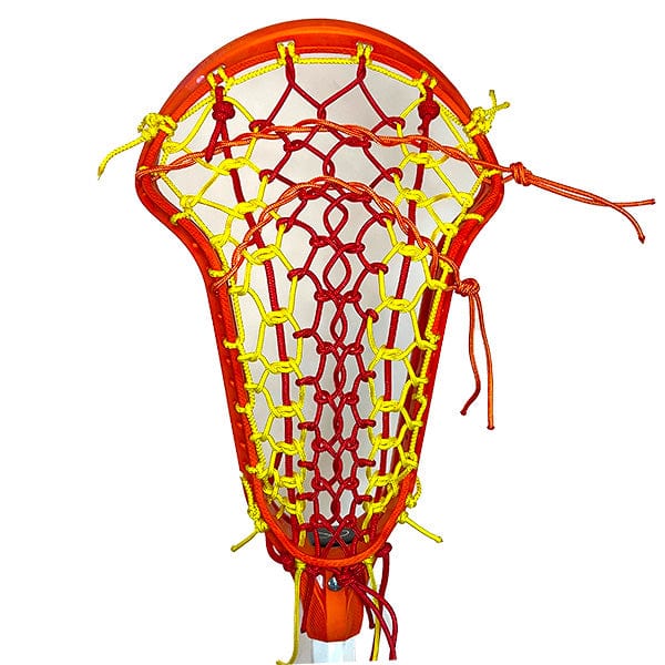 Lacrosse Fanatic Womens Complete Sticks Orange/Red/White Lax Fan Custom Complete Womens Lacrosse Stick - Dyed Orange ECD Infinity Head and Red/Yellow Interlocked Pocket from Lacrosse Fanatic