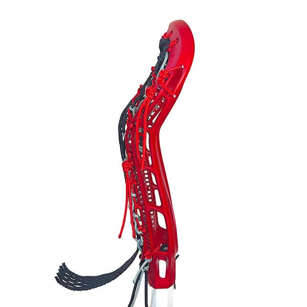 Lacrosse Fanatic Womens Complete Sticks Red/Black/White Lax Fan Custom Complete Womens Lacrosse Stick - Dyed Red StringKing Mark 2 Defense Head and Black Crux Mesh 2 from Lacrosse Fanatic