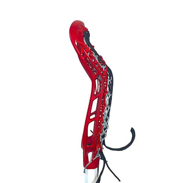 Lacrosse Fanatic Womens Complete Sticks Red/Black/White Lax Fan Custom Complete Womens Lacrosse Stick - Dyed Red StringKing Mark 2 Defense Head and Black Crux Mesh 2 from Lacrosse Fanatic