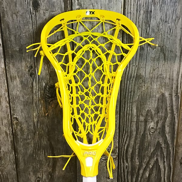 Lacrosse Fanatic Womens Complete Sticks Yellow /White Lax Fan Custom Complete Womens Lacrosse Stick - Yellow STX Crux Pro Head with Yellow Gait Flex Mesh pocket and Crux Pro Shaft from Lacrosse Fanatic