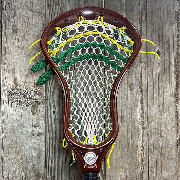 Maverik Mens Heads Brown/Maroon/Green Lax Fan Custom Dyed PLL Redwoods Themed Maverik Tactik 3 Mens Lacrosse Head with Green Storm Striker Hero 3.0 Mesh from Lacrosse Fanatic