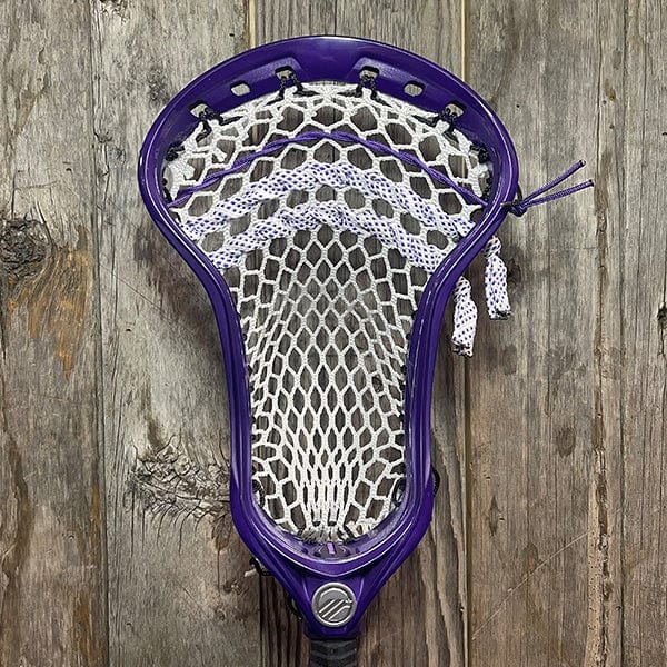 Maverik Mens Heads Purple/White Lax Fan Custom Dyed Purple Maverik Optik 3 Mens Lacrosse Head with White Hero Mesh from Lacrosse Fanatic