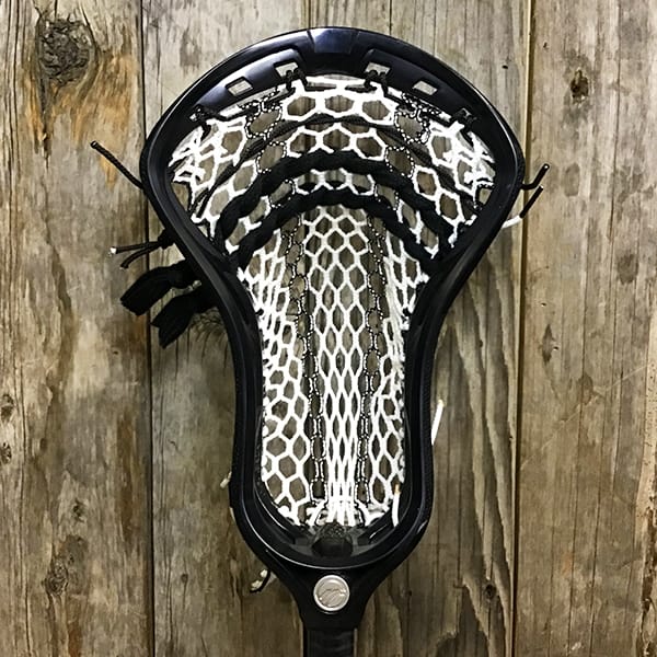 Maverik Mens Heads Black/White Lax Fan Custom Strung Black Maverik Kimera Mens Lacrosse Head with Black Striker Hero Mesh from Lacrosse Fanatic