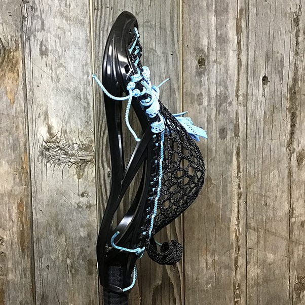 Maverik Mens Heads Black/Carolina Lax Fan Custom Strung Black Maverik Kinetik 3 Mens Lacrosse Head with Black Hero Mesh from Lacrosse Fanatic