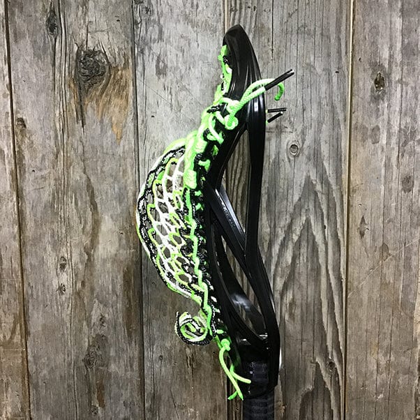 Maverik Mens Heads Black/White/Green Lax Fan Custom Strung Black Maverik Kinetik 3 Mens Lacrosse Head with Black/White/Green Mesh from Lacrosse Fanatic