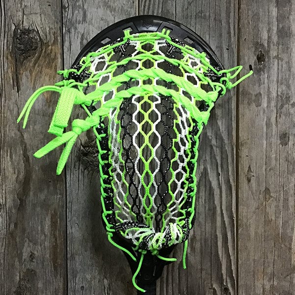Maverik Mens Heads Black/White/Green Lax Fan Custom Strung Black Maverik Kinetik 3 Mens Lacrosse Head with Black/White/Green Mesh from Lacrosse Fanatic