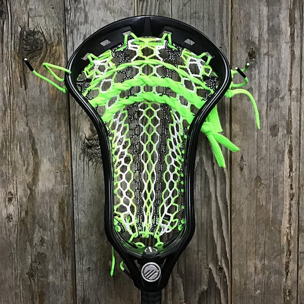 Maverik Mens Heads Black/White/Green Lax Fan Custom Strung Black Maverik Kinetik 3 Mens Lacrosse Head with Black/White/Green Mesh from Lacrosse Fanatic