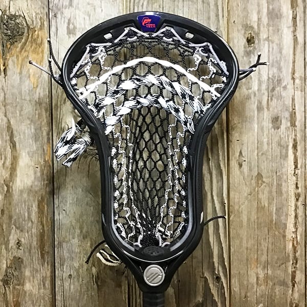 Maverik Mens Heads Black/White Lax Fan Custom Strung Black Maverik Optik Force Mens Lacrosse Head with White Striker Hero Mesh from Lacrosse Fanatic