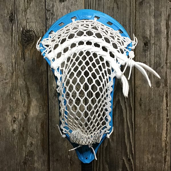 Maverik Mens Heads Blue/White Lax Fan Custom Strung Blue Maverik Kinetik 3 Mens Lacrosse Head with White Hero Mesh from Lacrosse Fanatic