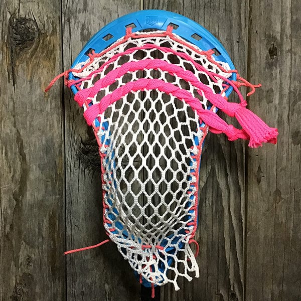 Maverik Mens Heads Blue/White Lax Fan Custom Strung Blue Maverik Kinetik 3 Mens Lacrosse Head with White Hero Mesh from Lacrosse Fanatic