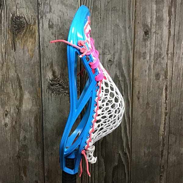 Maverik Mens Heads Blue/White Lax Fan Custom Strung Blue Maverik Kinetik 3 Mens Lacrosse Head with White Hero Mesh from Lacrosse Fanatic