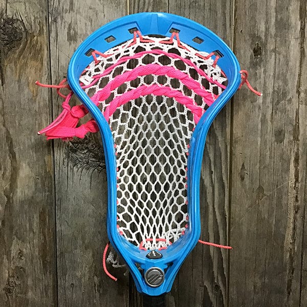 Maverik Mens Heads Blue/White Lax Fan Custom Strung Blue Maverik Kinetik 3 Mens Lacrosse Head with White Hero Mesh from Lacrosse Fanatic