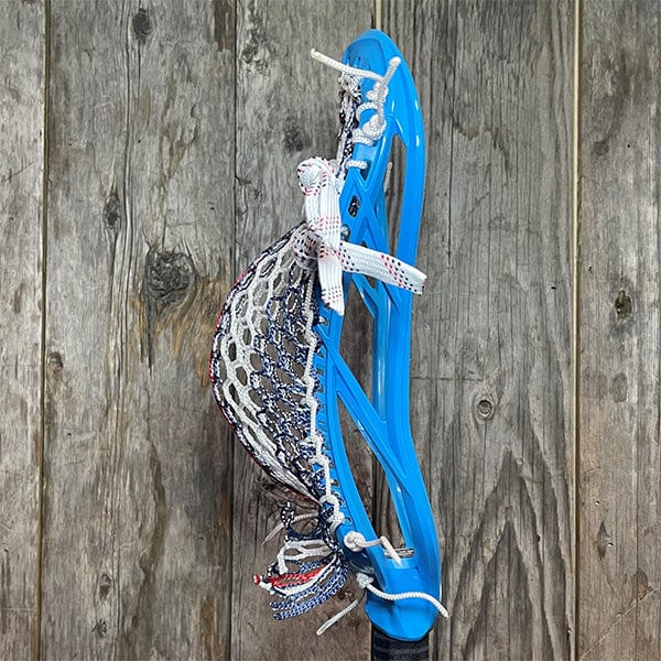 Maverik Mens Heads Blue/USA Lax Fan Custom Strung Blue Maverik Optik 3 Mens Lacrosse Head with 2024 USA Hero 3.0 Mesh from Lacrosse Fanatic