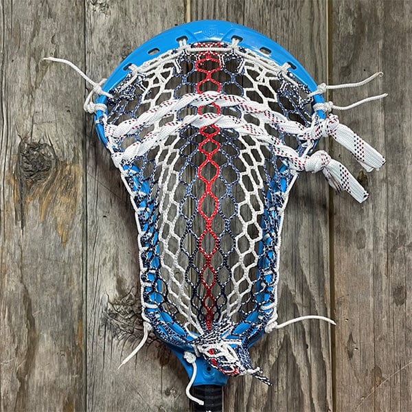 Maverik Mens Heads Blue/USA Lax Fan Custom Strung Blue Maverik Optik 3 Mens Lacrosse Head with 2024 USA Hero 3.0 Mesh from Lacrosse Fanatic