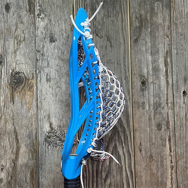 Maverik Mens Heads Blue/USA Lax Fan Custom Strung Blue Maverik Optik 3 Mens Lacrosse Head with 2024 USA Hero 3.0 Mesh from Lacrosse Fanatic