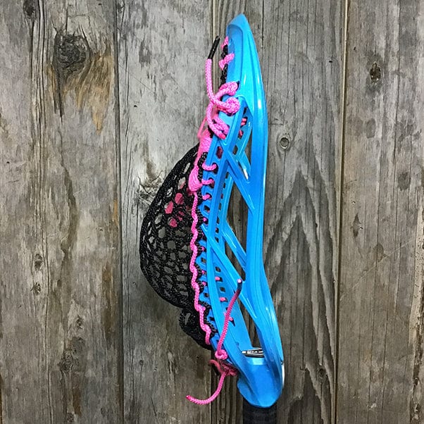 Maverik Mens Heads Blue/White Lax Fan Custom Strung Blue Maverik Optik 3 Mens Lacrosse Head with Black Hero Mesh from Lacrosse Fanatic
