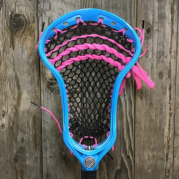 Maverik Mens Heads Blue/White Lax Fan Custom Strung Blue Maverik Optik 3 Mens Lacrosse Head with Black Hero Mesh from Lacrosse Fanatic