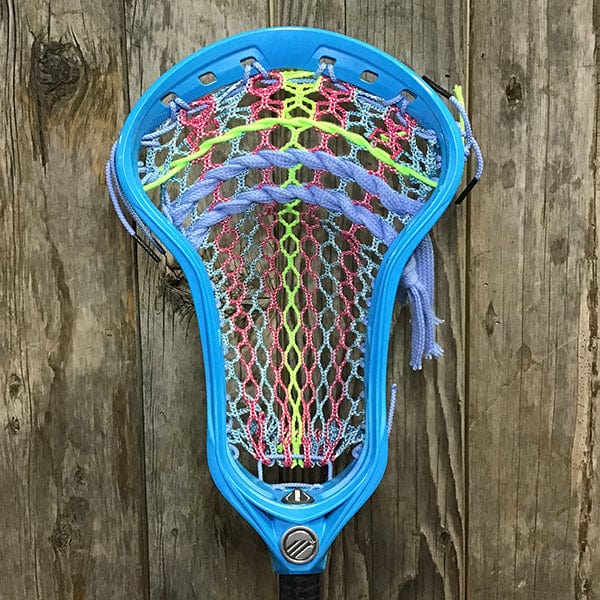 Maverik Mens Heads Blue/Pink/Green Lax Fan Custom Strung Blue Maverik Optik 3 Mens Lacrosse Head with Pink/Blue/Green Mesh from Lacrosse Fanatic