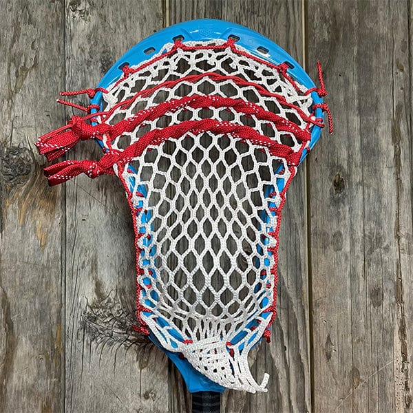 Maverik Mens Heads Blue/White Lax Fan Custom Strung Blue Maverik Optik 3 Mens Lacrosse Head with White Hero Mesh from Lacrosse Fanatic