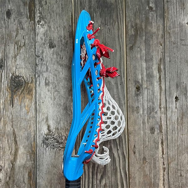 Maverik Mens Heads Blue/White Lax Fan Custom Strung Blue Maverik Optik 3 Mens Lacrosse Head with White Hero Mesh from Lacrosse Fanatic