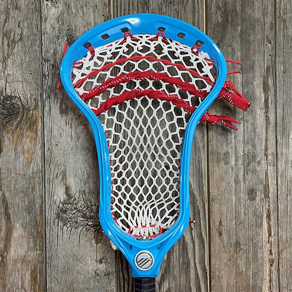 Maverik Mens Heads Blue/White Lax Fan Custom Strung Blue Maverik Optik 3 Mens Lacrosse Head with White Hero Mesh from Lacrosse Fanatic