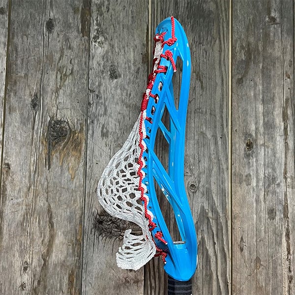 Maverik Mens Heads Blue/White Lax Fan Custom Strung Blue Maverik Optik 3 Mens Lacrosse Head with White Hero Mesh from Lacrosse Fanatic