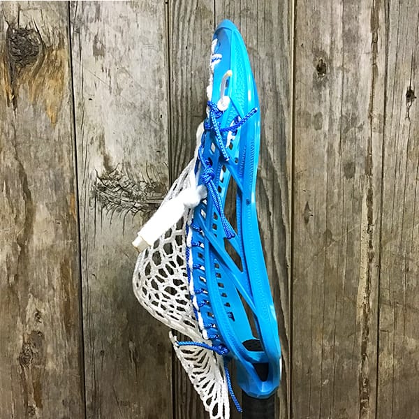 Maverik Mens Heads Blue/White Lax Fan Custom Strung Blue Maverik Optik Force Mens Lacrosse Head with White Hero Mesh from Lacrosse Fanatic