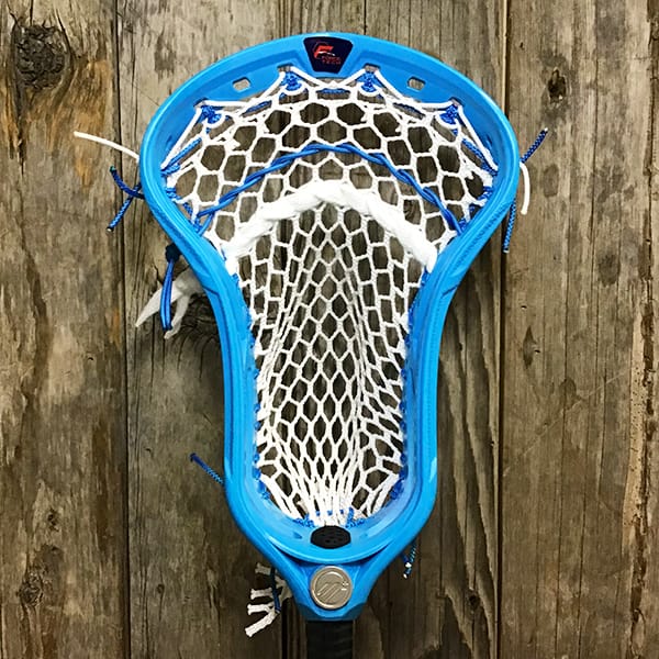Maverik Mens Heads Blue/White Lax Fan Custom Strung Blue Maverik Optik Force Mens Lacrosse Head with White Hero Mesh from Lacrosse Fanatic