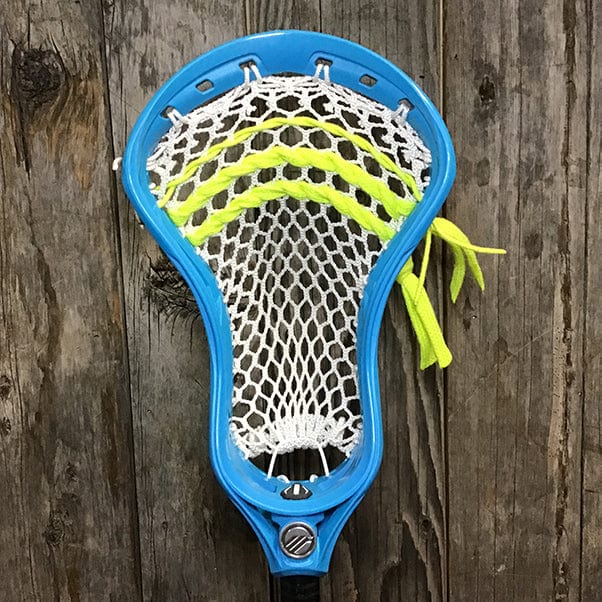 Maverik Mens Heads Blue/White Lax Fan Custom Strung Blue Maverik Tactik 3 Mens Lacrosse Head with White Hero Mesh from Lacrosse Fanatic