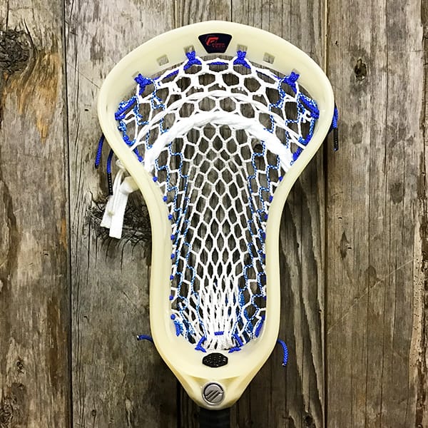 Maverik Mens Heads Bone/Royal Lax Fan Custom Strung Bone Maverik Logic Mens Lacrosse Faceoff Head with Royal Striker Hero Mesh from Lacrosse Fanatic