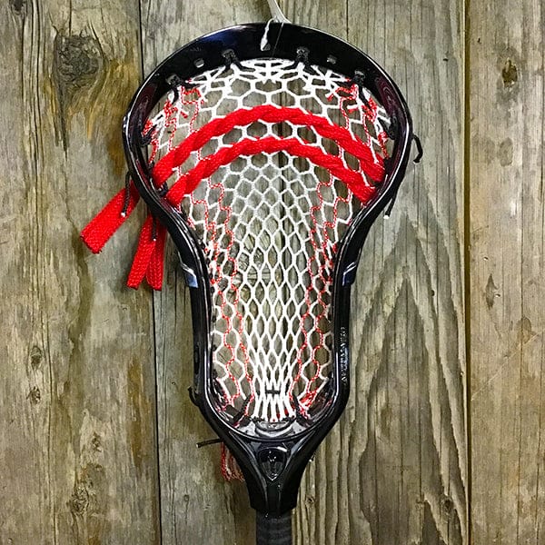 Maverik Mens Heads Black/Red Lax Fan Custom Strung Chrome Black Adrenaline Automatic Mens Lacrosse Head with Red Hero 4 Mesh from Lacrosse Fanatic