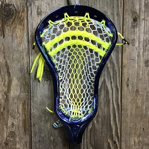 Maverik Mens Heads Blue/Yellow Lax Fan Custom Strung Chrome Blue Adrenaline Nomad Mens Lacrosse Head with ECD Fade Hero 4 Mesh from Lacrosse Fanatic