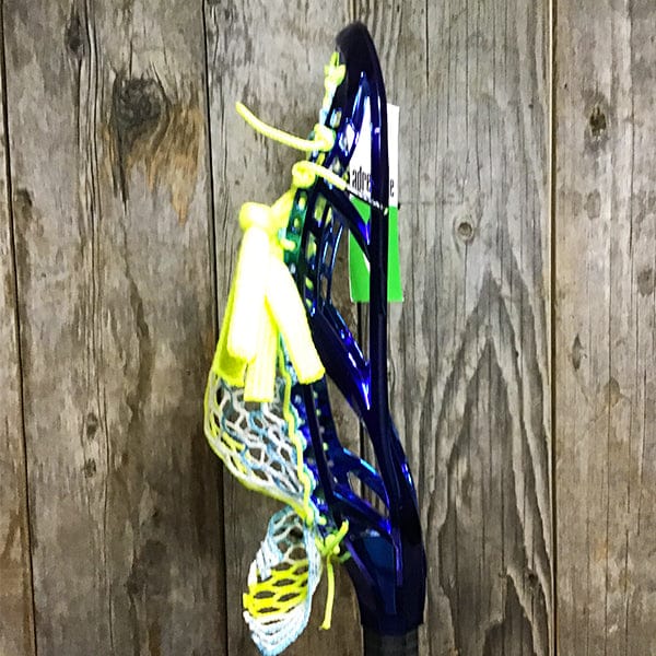 Maverik Mens Heads Blue/Yellow Lax Fan Custom Strung Chrome Blue Adrenaline Nomad Mens Lacrosse Head with ECD Fade Hero 4 Mesh from Lacrosse Fanatic