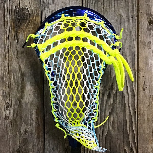 Maverik Mens Heads Blue/Yellow Lax Fan Custom Strung Chrome Blue Adrenaline Nomad Mens Lacrosse Head with ECD Fade Hero 4 Mesh from Lacrosse Fanatic