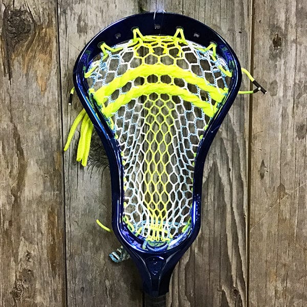 Maverik Mens Heads Blue/Yellow Lax Fan Custom Strung Chrome Blue Adrenaline Nomad Mens Lacrosse Head with ECD Fade Hero 4 Mesh from Lacrosse Fanatic