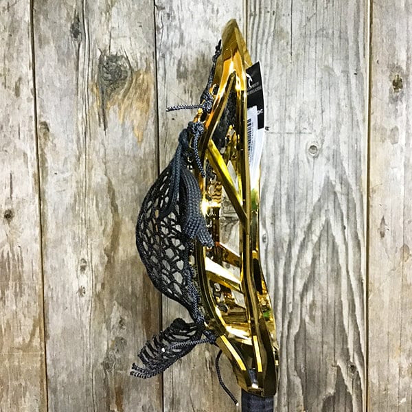 Maverik Mens Heads Gold/Black Lax Fan Custom Strung Chrome Gold Adrenaline Automatic Mens Lacrosse Head with Black Hero 4 Mesh from Lacrosse Fanatic