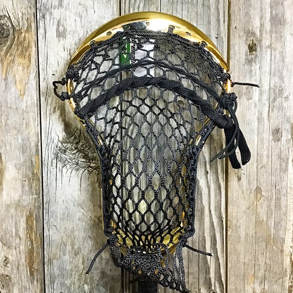 Maverik Mens Heads Gold/Black Lax Fan Custom Strung Chrome Gold Adrenaline Automatic Mens Lacrosse Head with Black Hero 4 Mesh from Lacrosse Fanatic