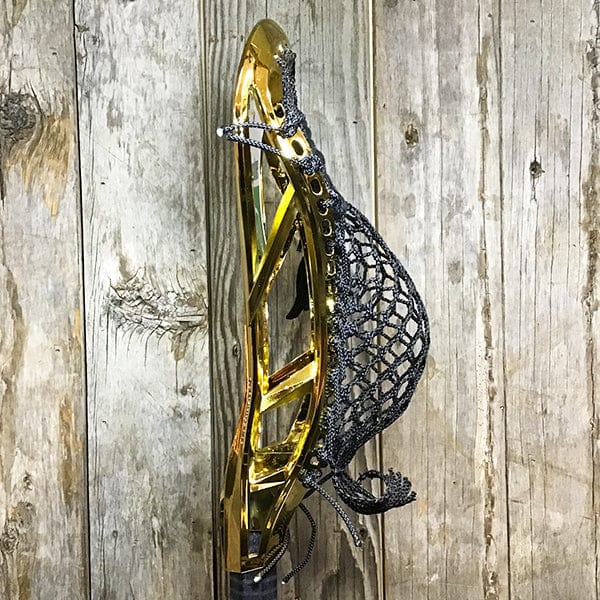 Maverik Mens Heads Gold/Black Lax Fan Custom Strung Chrome Gold Adrenaline Automatic Mens Lacrosse Head with Black Hero 4 Mesh from Lacrosse Fanatic