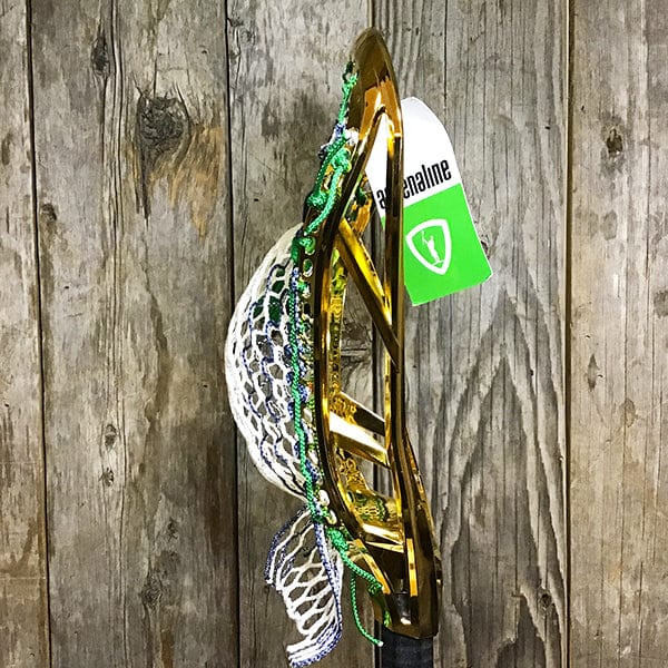 Maverik Mens Heads Gold/Navy/Green Lax Fan Custom Strung Chrome Gold Adrenaline Automatic Mens Lacrosse Head with Navy Hero 4 Mesh from Lacrosse Fanatic