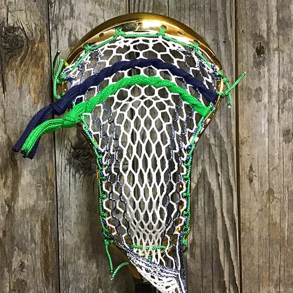 Maverik Mens Heads Gold/Navy/Green Lax Fan Custom Strung Chrome Gold Adrenaline Automatic Mens Lacrosse Head with Navy Hero 4 Mesh from Lacrosse Fanatic