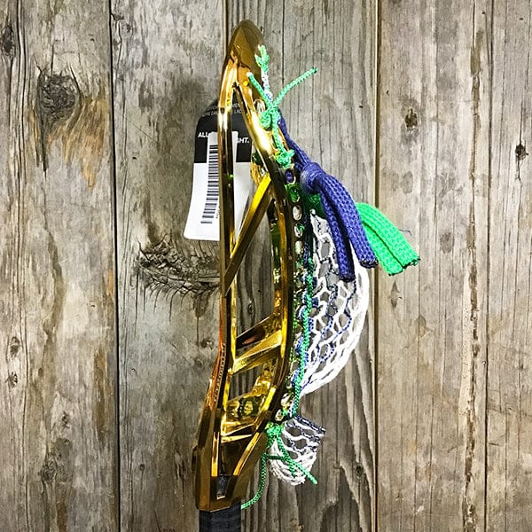 Maverik Mens Heads Gold/Navy/Green Lax Fan Custom Strung Chrome Gold Adrenaline Automatic Mens Lacrosse Head with Navy Hero 4 Mesh from Lacrosse Fanatic