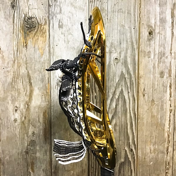 Maverik Mens Heads Gold/Black Lax Fan Custom Strung Chrome Gold Adrenaline Automatic Mens Lacrosse Head with White Striker Hero 4 Mesh from Lacrosse Fanatic
